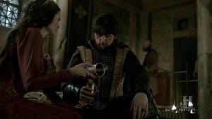 Princess Kwenthrith (Amy Bailey) poisons her brother in Episode 4 (entitled Scarred) Season 3 of History Channel's Vikings
